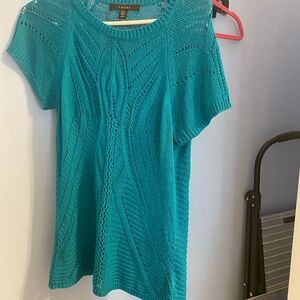 Fever Teal Openwork Short-Sleeve Tunic